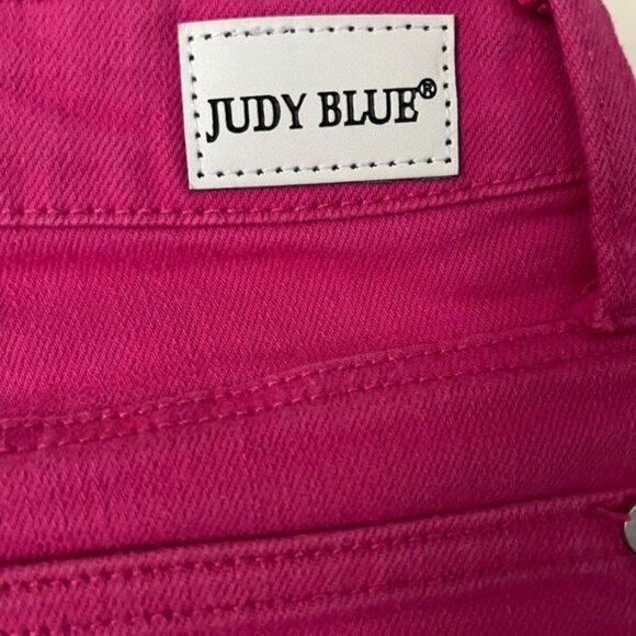 Judy Blue Pink Denim Crop Jeans Frayed Hem High Waist Comfort Stretch Size 5/27 - Picture 3 of 4